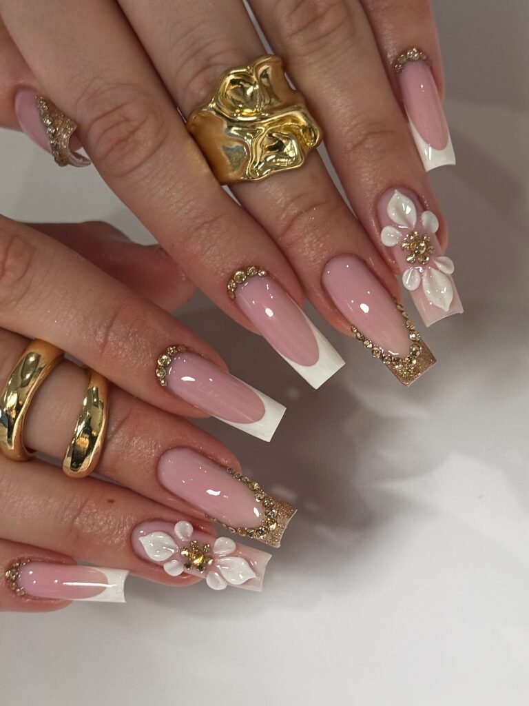 French - luxe nude gold - tip nails