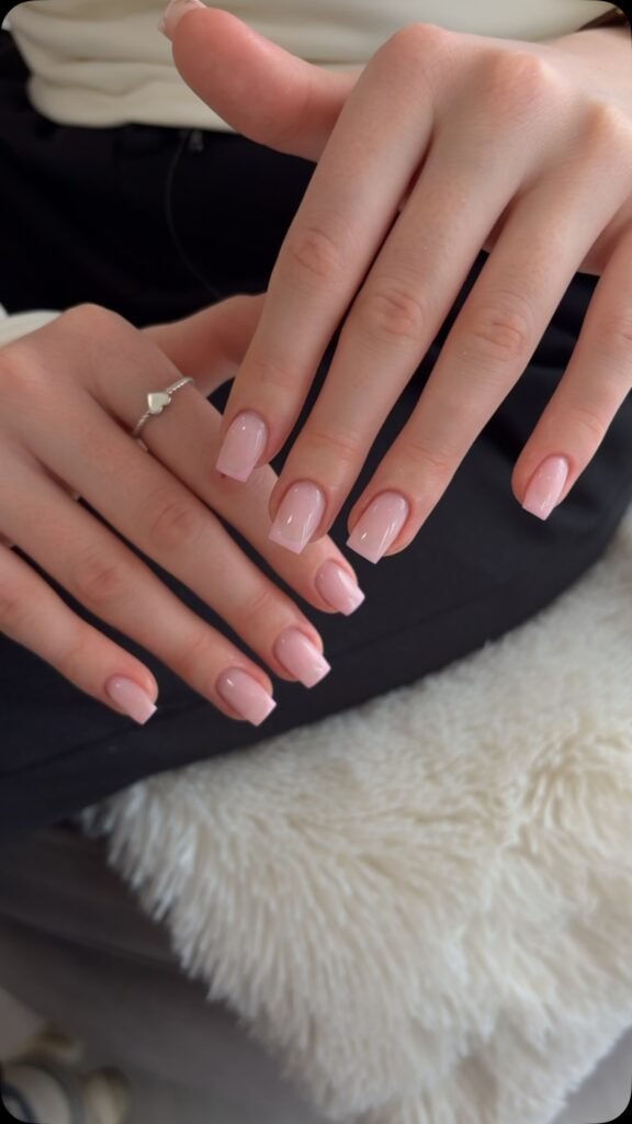 French manicure nude rhinestone elegant
