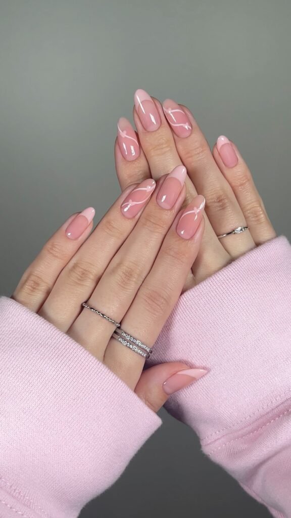 French manicure nude rhinestones elegant