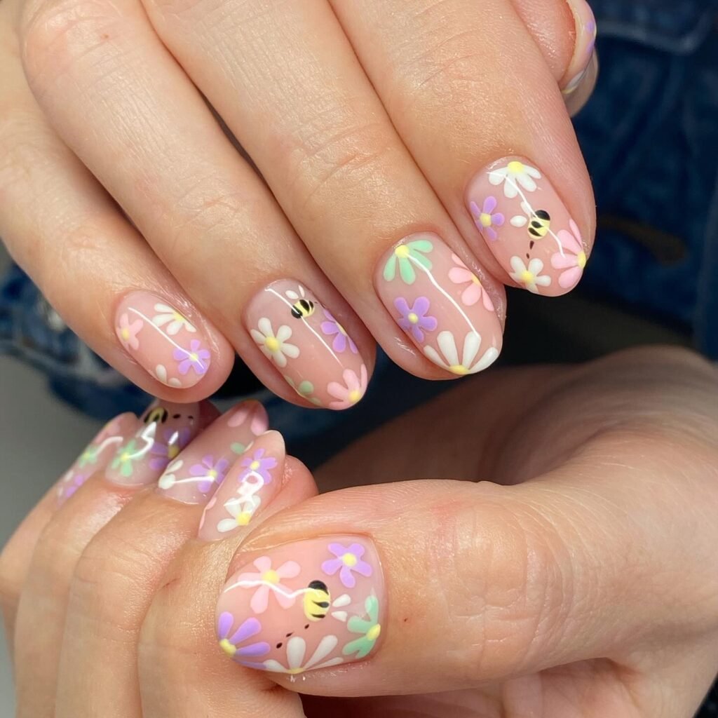 Retro Amber Spring Nails Manicure