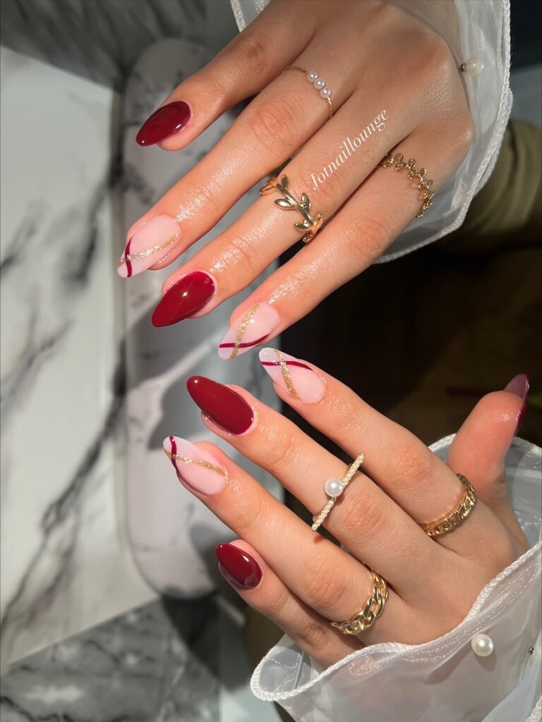 Vintage French-style nail art with rhinestones