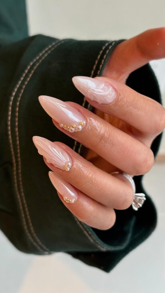 French Rhinestone Nude Party Nails