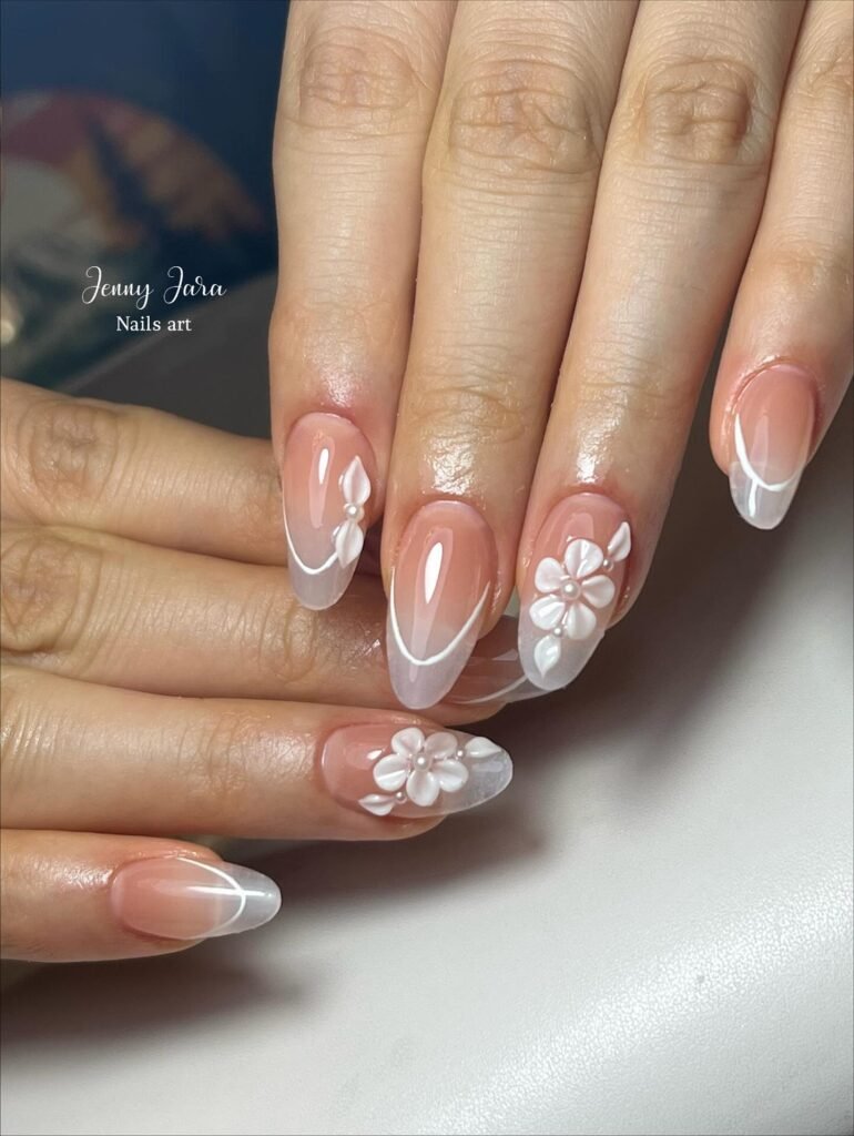 Vintage French-style cat-eye nail art with rhinestones