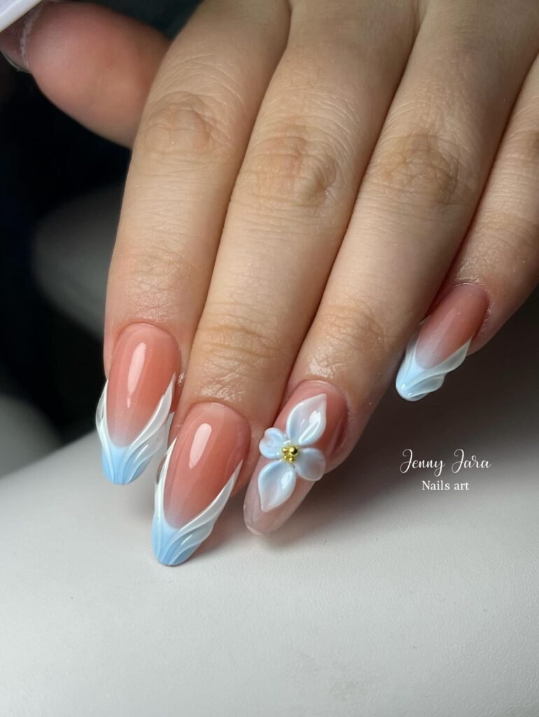 French Jelly Nails w/ Gold & Bling